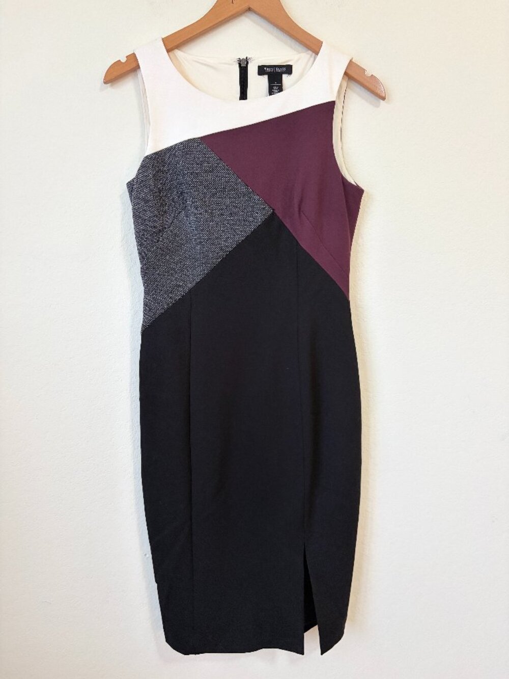 White House Black Market Dress Women 2 Burgundy Colorblock Classic Sheath Career